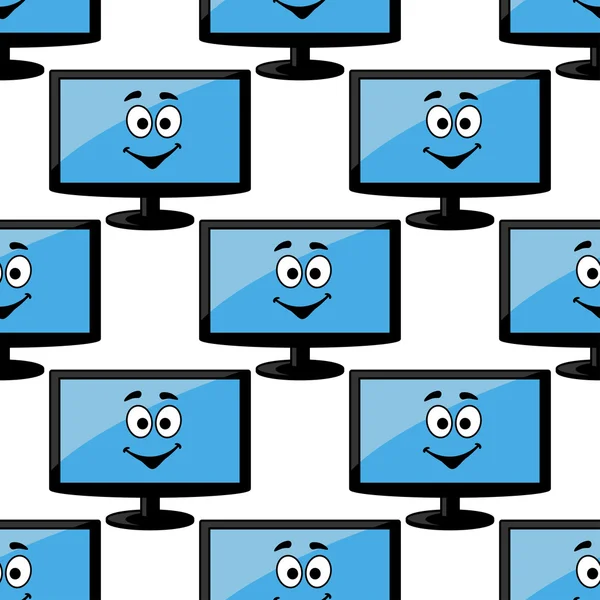 Seamless pattern of a happy desktop monitor — Stock Vector