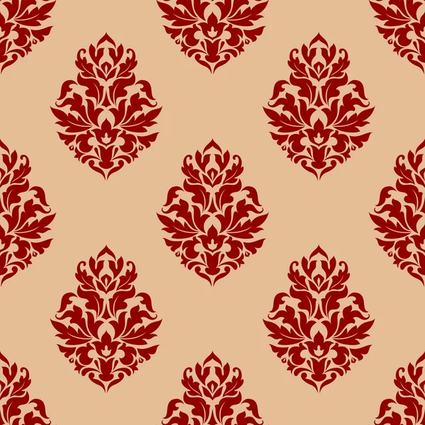 Modèle damassé beige et rouge sans couture — Image vectorielle
