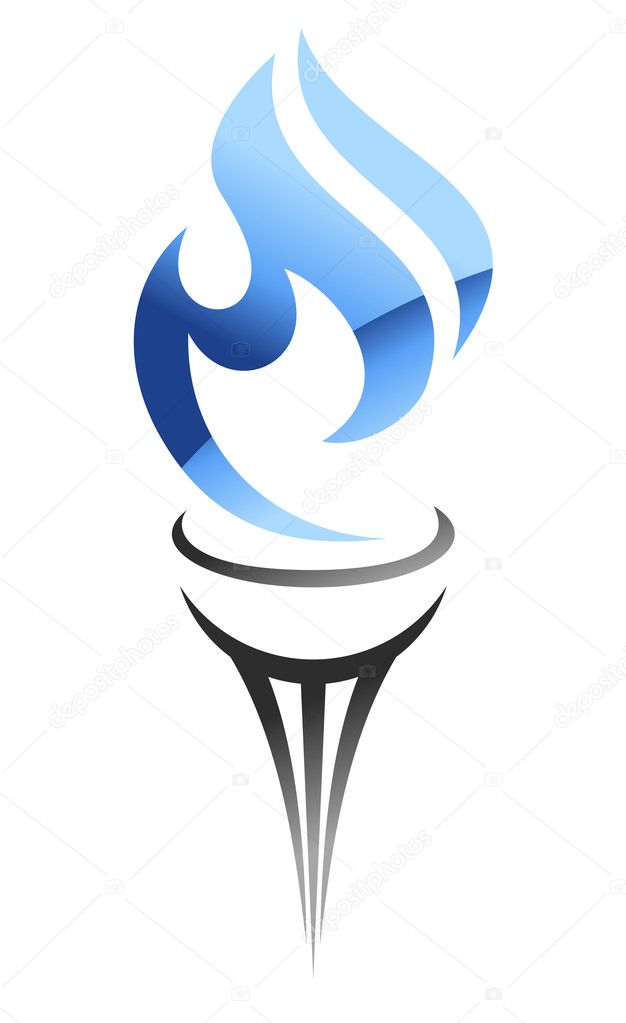 Flaming stylized torch with a flowing blue gas flame for industrial design