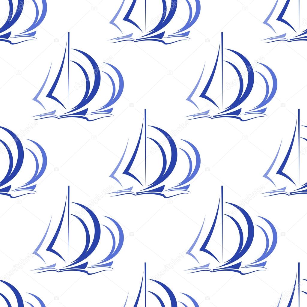 Seamless pattern of sailboats at sea