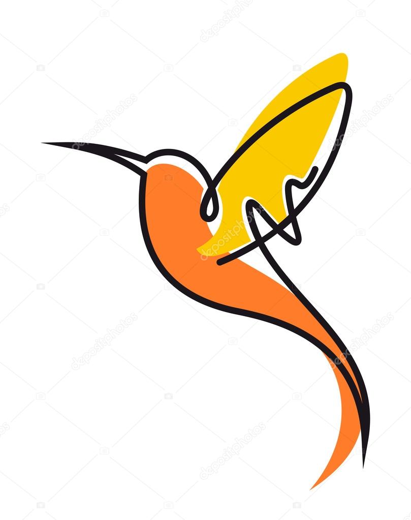 Flying hummingbird in yellow and orange