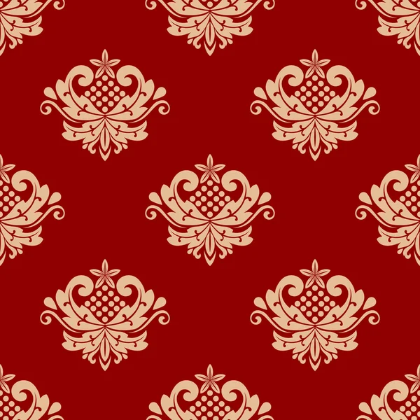 Damas floral beige et rouge sans couture — Image vectorielle