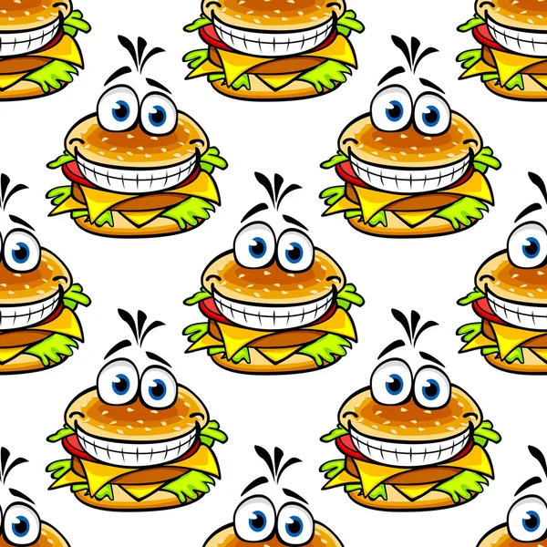 Seamless cartoon cheeseburger pattern — Stock Vector