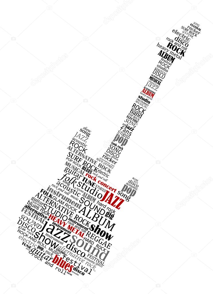 Electric guitar shape composed of music text