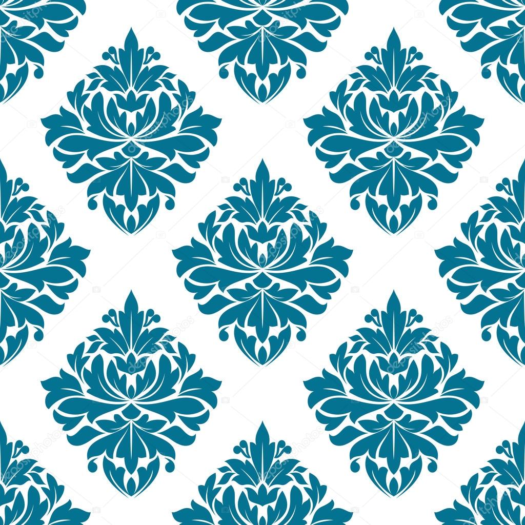 Ornate blue damask style floral pattern