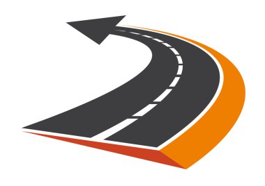 Curved tarred road with an arrow pointer clipart