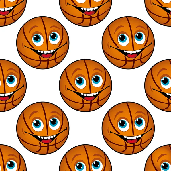 Seamless pattern of a happy cartoon basketball — Stock Vector