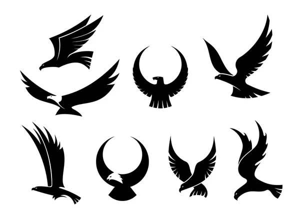 Set of flying eagles — Stock Vector