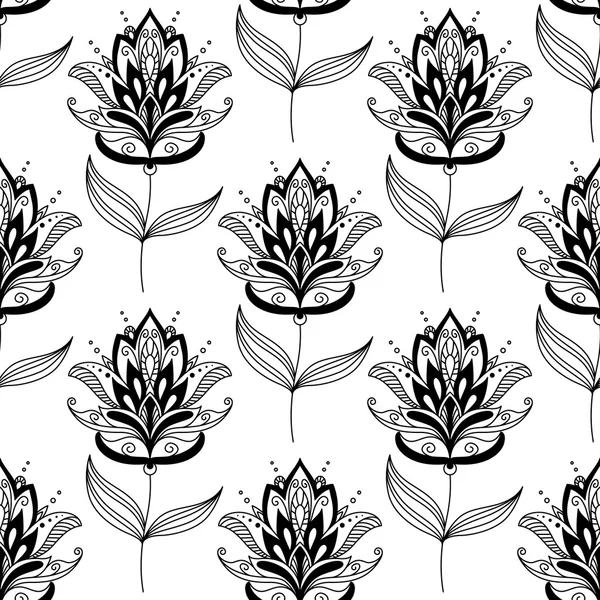 Zwart-wit bloemmotief paisley — Stockvector