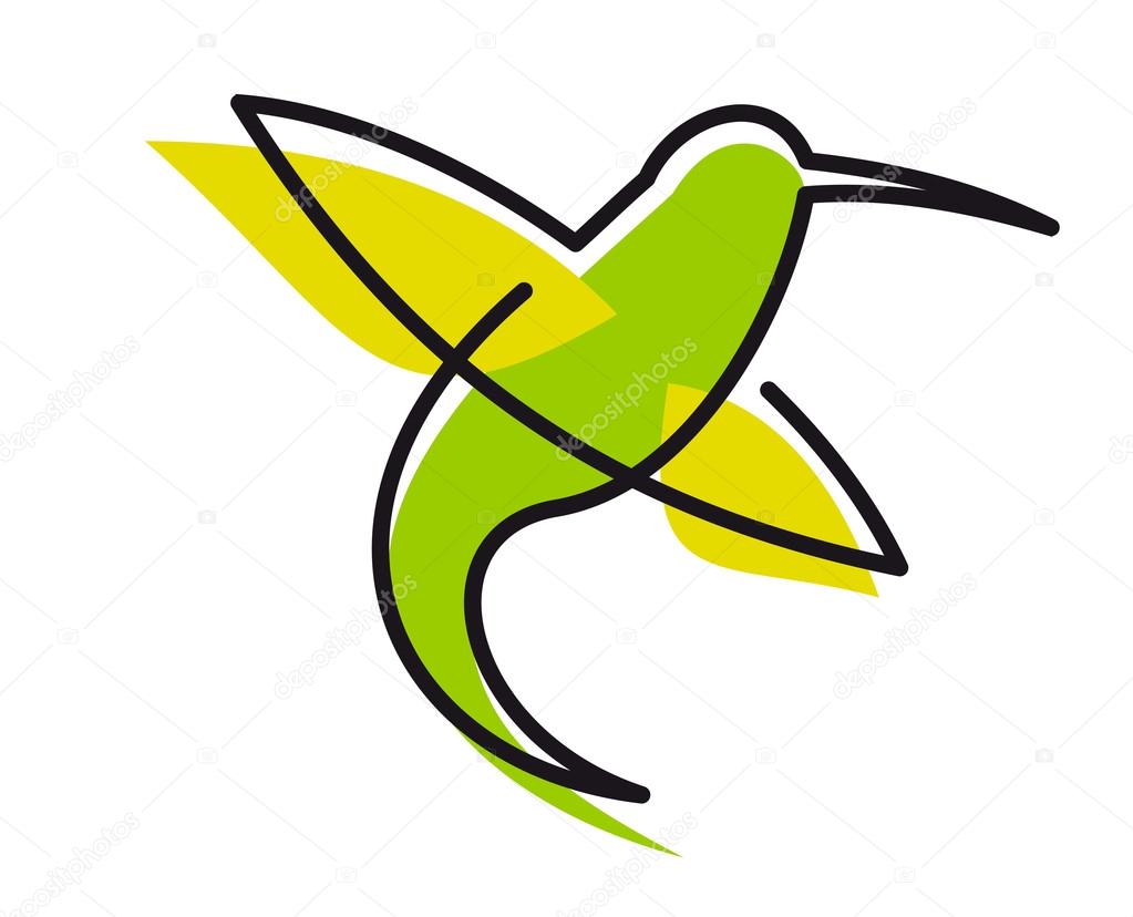 Graceful green hummingbird with outspread wings and a long beak, doodle sketch