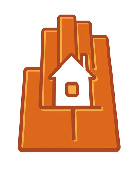 Main stylisée tenant une maison dans la paume — Image vectorielle