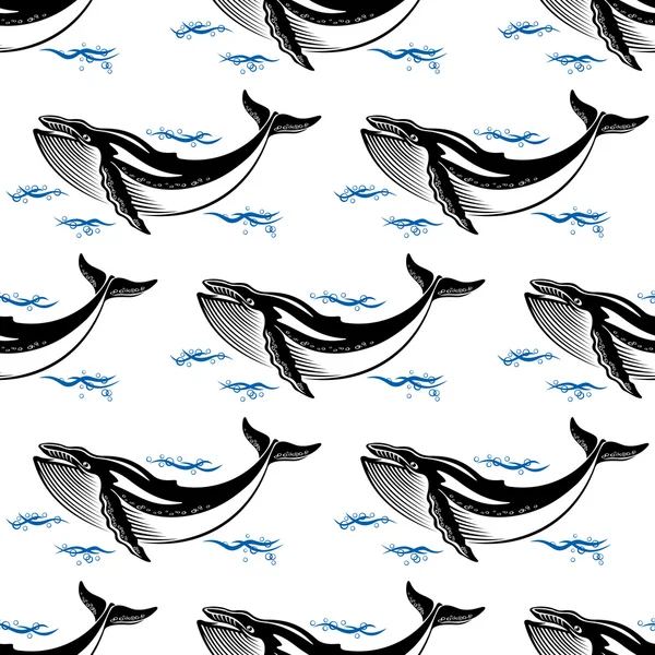 Patrón sin costura de ballena nadadora — Vector de stock