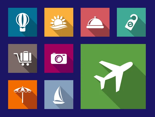 Set di icone piatte di viaggio e vacanza — Vettoriale Stock