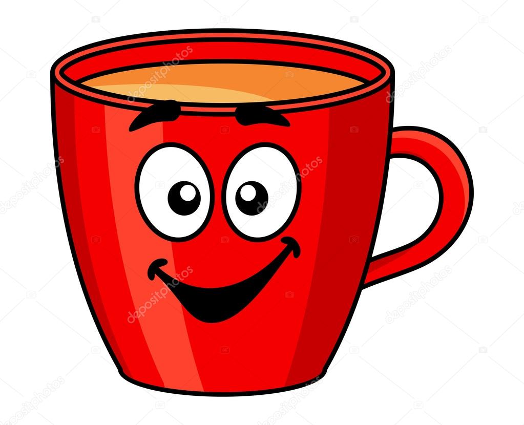 Colorful red cartoon mug of coffee