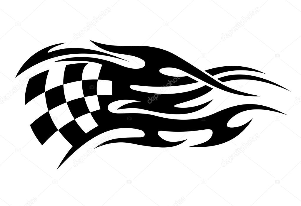 Black and white motor sports flag tattoo