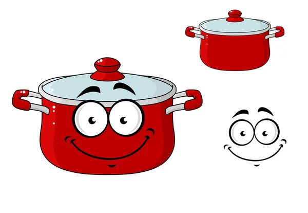 Pequeña cacerola roja de cocina de dibujos animados con tapa — Vector de stock