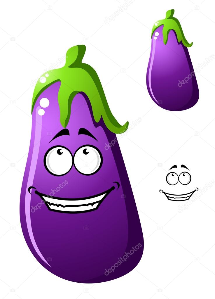Colorful purple cartoon eggplant vegetable