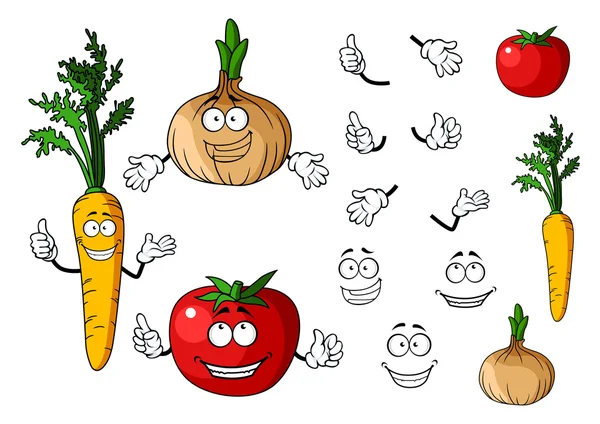 Warzywa marchew, pomidory i cebula — Wektor stockowy