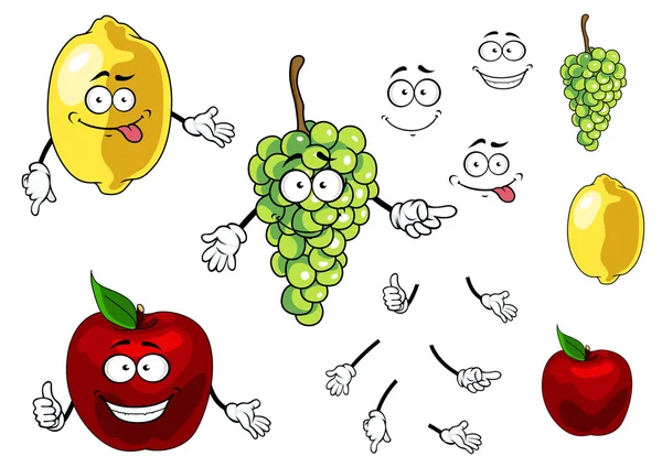 Caricatura sonriente manzana, uva y limón frutas — Archivo Imágenes Vectoriales