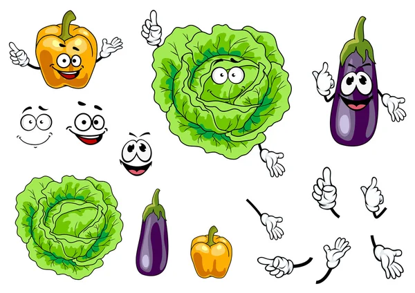 Kool, peper en aubergine fruit — Stockvector