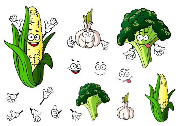 Broccoli, knoflook en maïs groenten — Stockvector