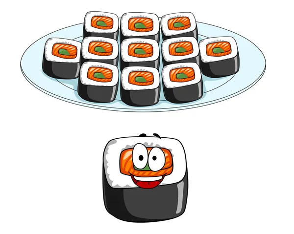 Conjunto de contras de sushi de dibujos animados — Vector de stock