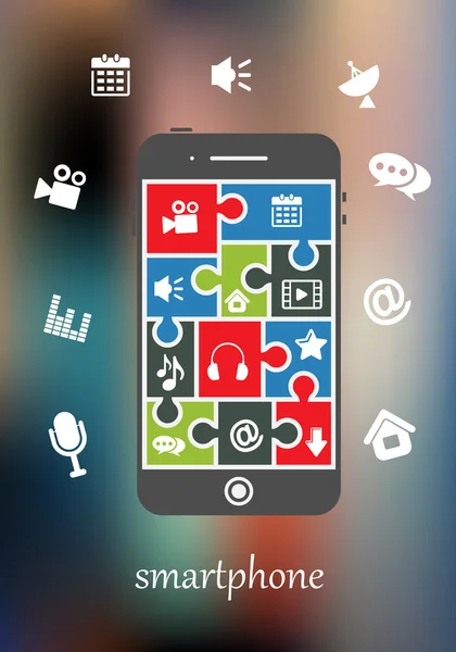 Pantalla de teléfono inteligente con iconos multimedia — Vector de stock