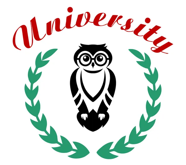 Hibou noir en couronne comme symbole universitaire — Image vectorielle