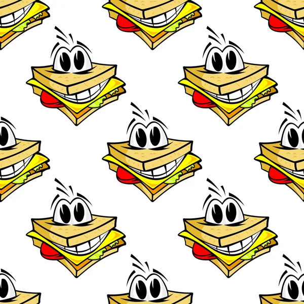 Happy dessin animé fromage sandwich motif sans couture — Image vectorielle