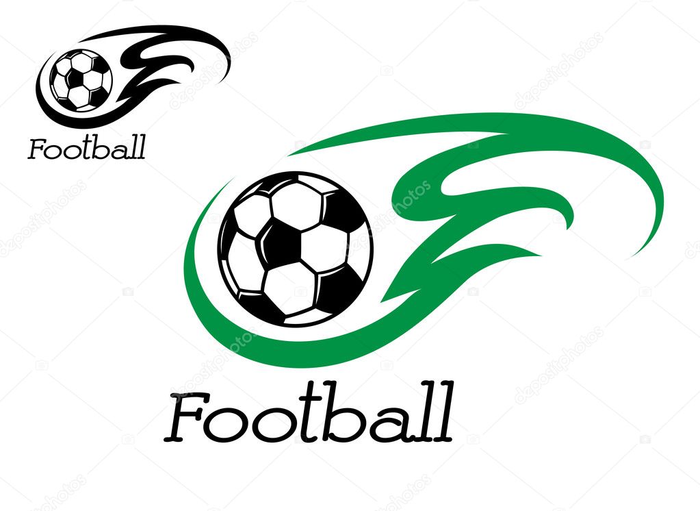 Soccer ball with green flame for sport symbol or emblem