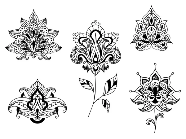 Motifs floraux noirs et blancs de paisibles persans — Image vectorielle