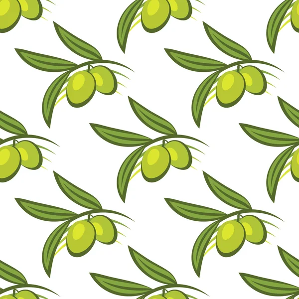 Seamless pattern of fresh green olives on a twig — Stock Vector