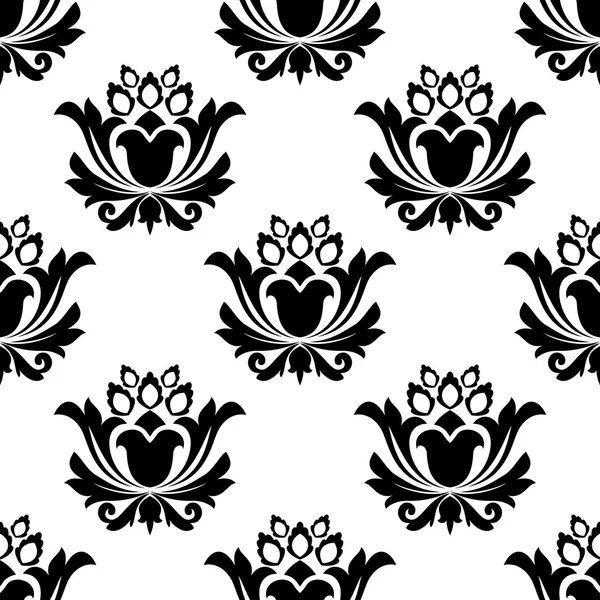 Motif floral noir et blanc sans couture — Image vectorielle