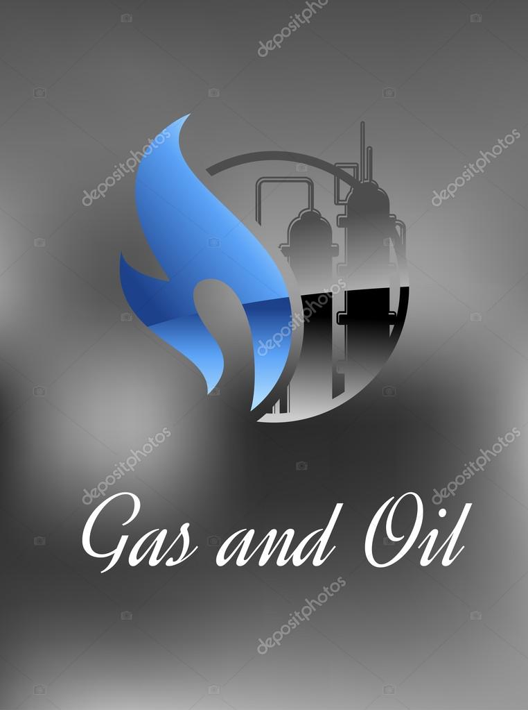 Chemical and gas factory icon with blue flame and industrial building