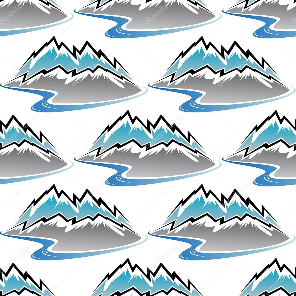 Seamless pattern of winter mountains and streams