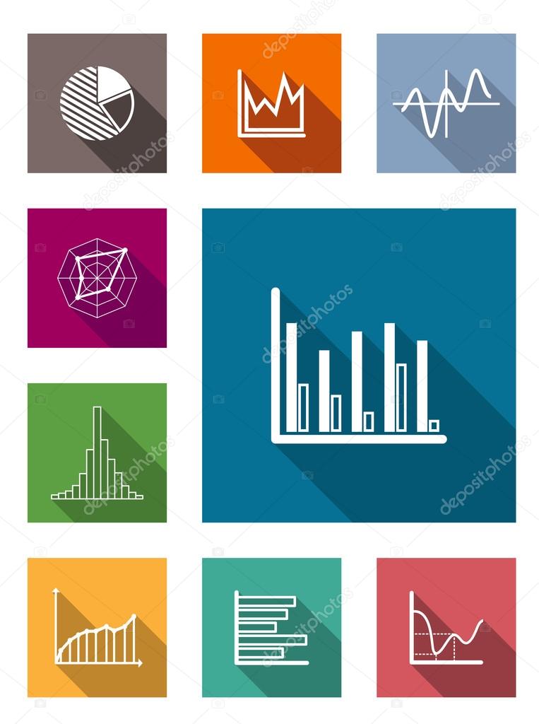 Icone piatte di colore di vari tipi di diagrammi — vettoriali stock ... Tipi di colori