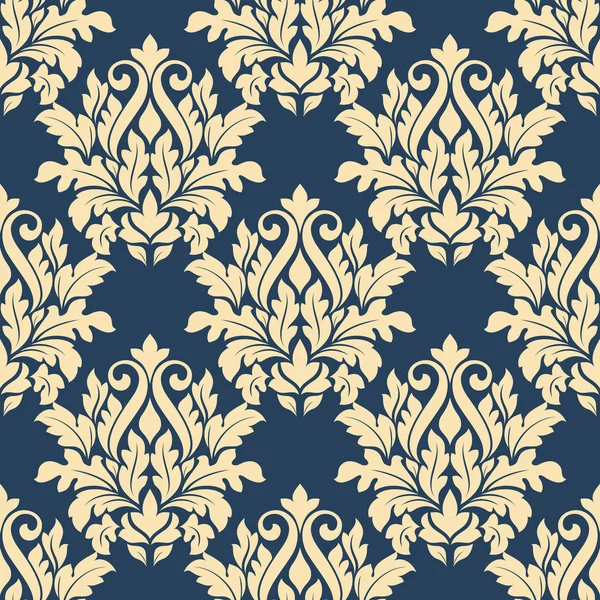 Damask style seamless pattern on blue — Stock Vector
