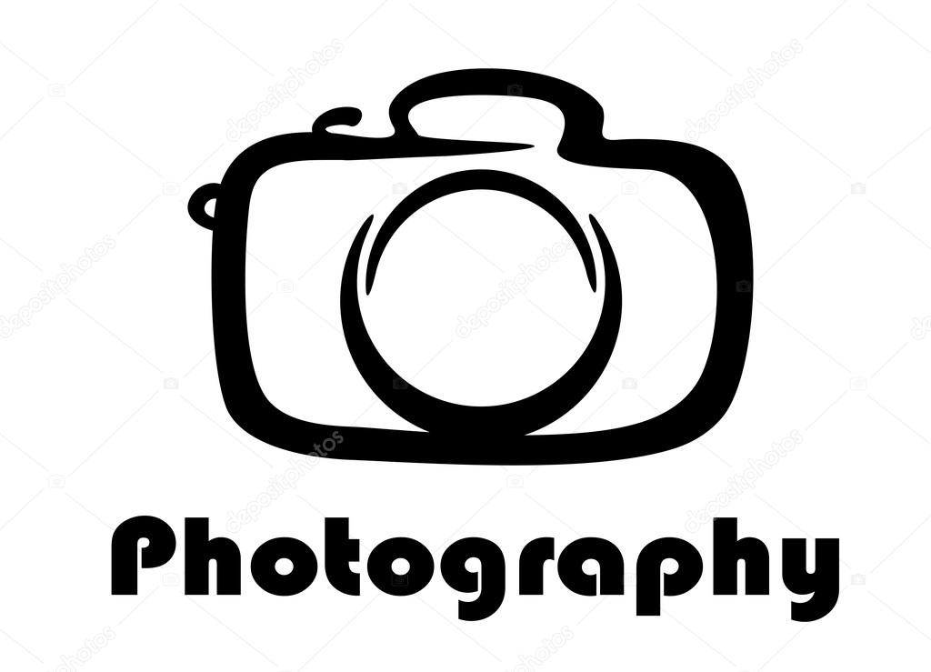 Photography icon with a black and white doodle sketch of a camera above the word - Photography
