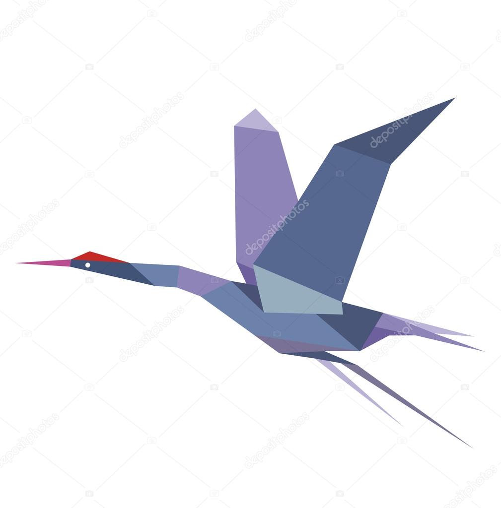 Elegant origami flying crane or heron