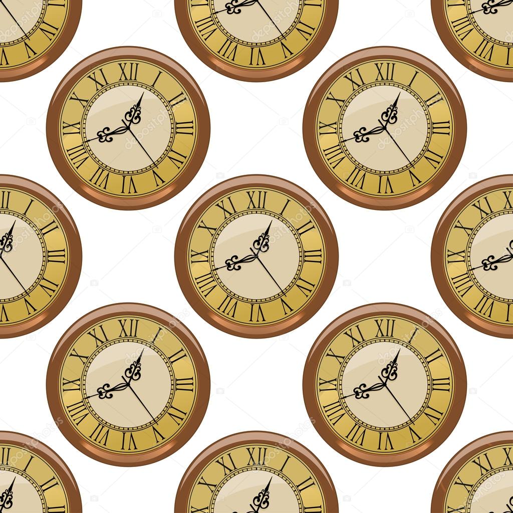 Seamless pattern of vintage clocks