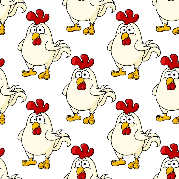 Cute little fat cartoon chicken seamless pattern — Stock Vector