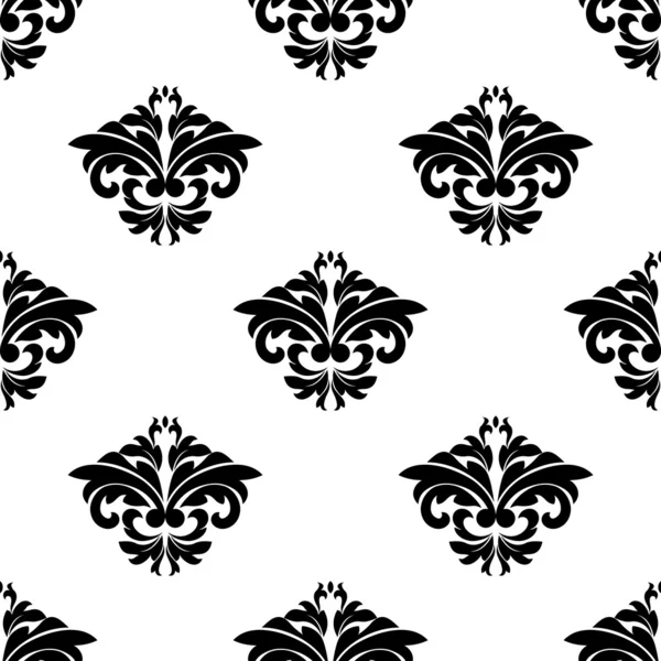 Floral motifs in a repeat seamless damask pattern — Stock Vector