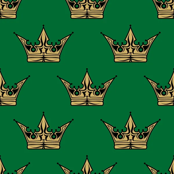 Gold crown on green in a seamless pattern — Stock Vector