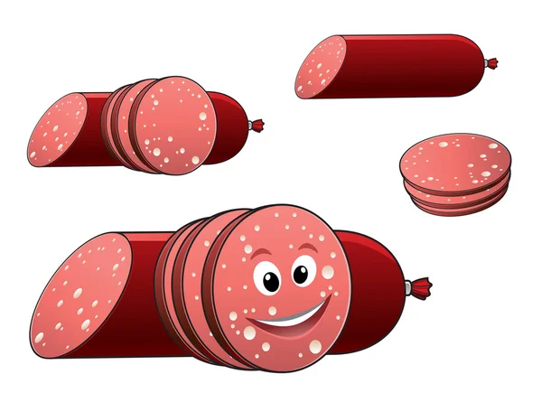 Dessin animé salami tranché ou saucisse pepperoni — Image vectorielle