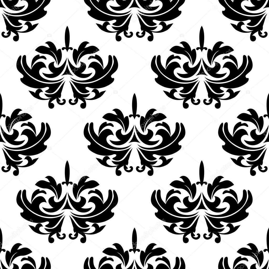 Damask style arabesque pattern with a floral motif