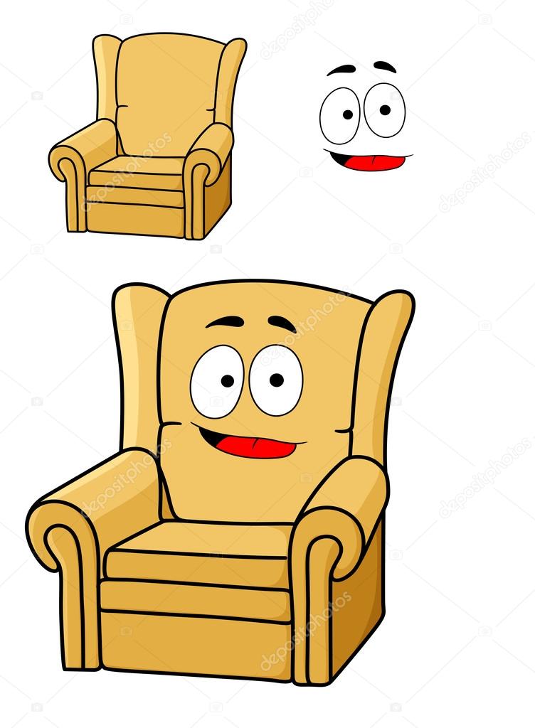 Comfortable cartoon yellow upholstered armchair