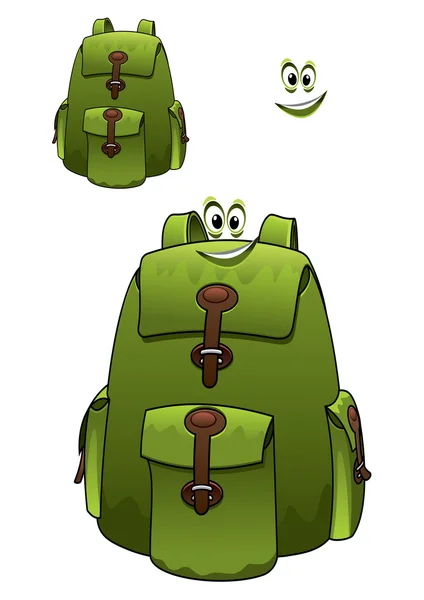 Mochila verde com um sorriso bonito — Vetor de Stock