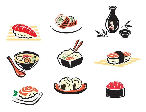 Set di icone di pesce giapponesi — Vettoriale Stock