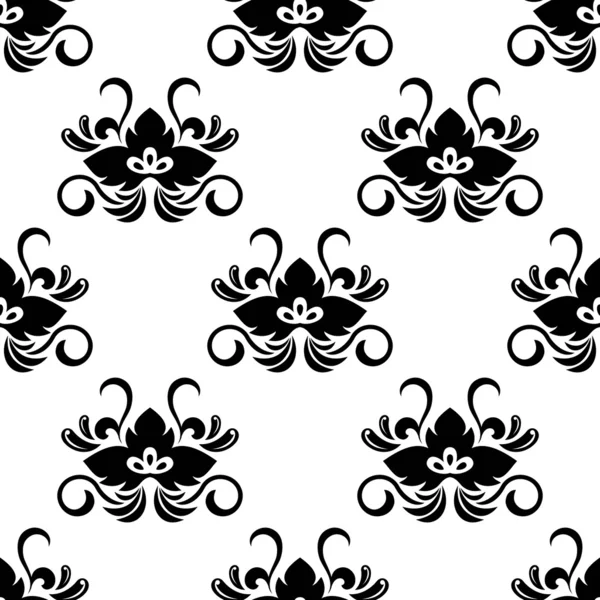 Motif arabesque floral noir sans couture — Image vectorielle