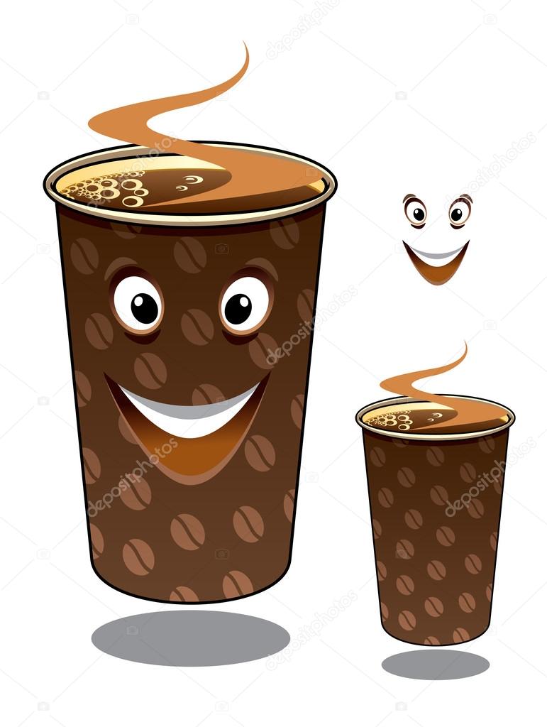 Two cartoon takeaway coffees